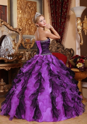 2014 Exquisite Multi-Color Puffy Sweetheart Beading and Ruffles Quinceanera Dresses