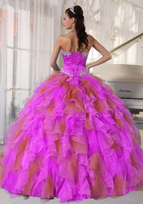 2014 Pretty Puffy Sweetheart Organza Long Quinceanera Dress with Appliques