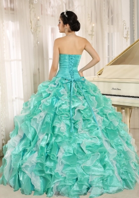 Beautiful Apple Green Beading and Ruffles Custom Made 2014 Quinceanera Dresses