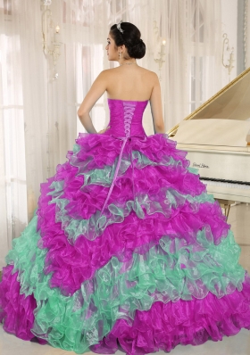 Beautiful Multi-color Ruffles and Appliques 2014 Quinceanera Dresses Sweetheart