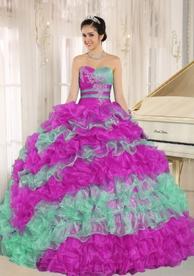 Beautiful Multi-color Ruffles and Appliques 2014 Quinceanera Dresses Sweetheart