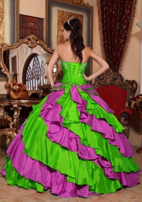 Cute Multi-color Puffy Strapless Embroidery Quinceanera Dresses for 2014