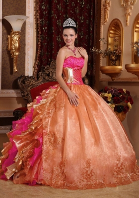 Discount Puffy Strapless Ruffles 2014 Quinceanera Dresses with Embroidery