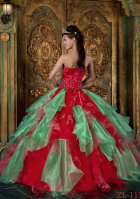 Modest Red Puffy Strapless Beading and Ruffles Quinceanera Dresses for 2014