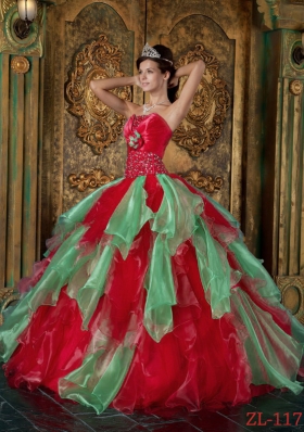 Modest Red Puffy Strapless Beading and Ruffles Quinceanera Dresses for 2014