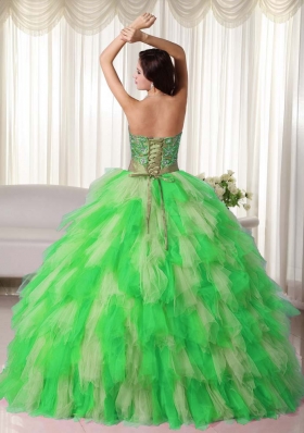 Multi-color Puffy Strapless 2014 Appliques Quinceanera Dress with Ruffles