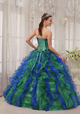 New Style Multi-colored Puffy Sweetheart Appliques Quinceanera Dresses for 2014