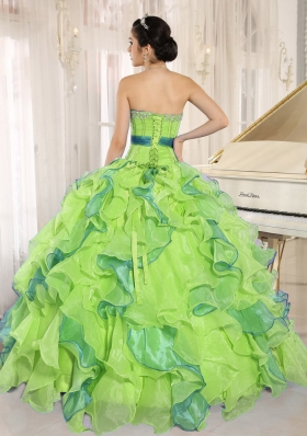 Stylish Multi-color Sweetheart Ruffles Appliques 2014 Quinceanera Dresses