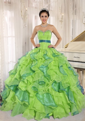 Stylish Multi-color Sweetheart Ruffles Appliques 2014 Quinceanera Dresses