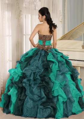 Wholesale Multi-color V-neck Ruffles Leopard and Beading Quinceanera Dresses