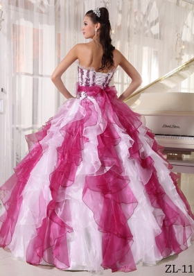 Colorful Puffy Strapless 2014 Beading Quinceanera Dresses with Ruffles