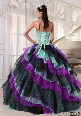 2014 Multi-color Puffy Strapless Appliques and Beading Quinceanera Dresses