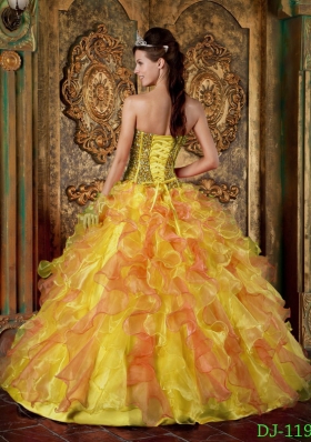 2014 Multi-Color Puffy Strapless Beading and Ruffles Quinceanera Dresses