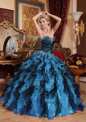 2014 Multi-Color Puffy Sweetheart Beading and Ruffles Quinceanera Dresses