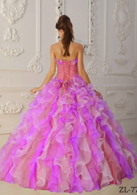 2014 Romantic Multi-Color Puffy Strapless Ruffles Quinceanera Dresses