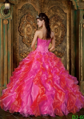 2014 Spring Hot Pink Puffy Strapless Quinceanera Dresses Ruffles