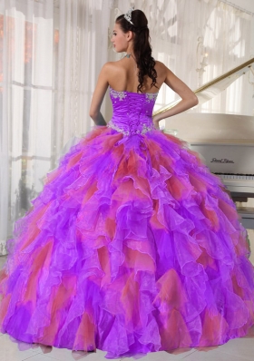 Classical Appliques and Ruffles 2014 Sweetheart Multi-color Quinceanera Dresses