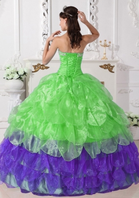 Colorful Puffy Strapless 2014 Spring Appliques Quinceanera Dresses