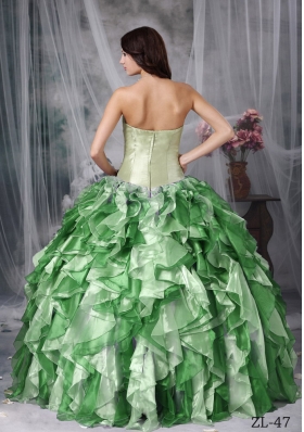 Colorful Puffy Sweetheart Beading and Ruffles Long Quinceanea Dress for 2014