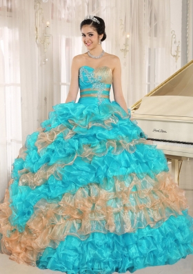 Discount 2014 Quinceanera Dresses Ruffles With Appliques Sweetheart