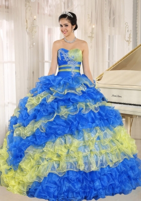 Elegant Multi-color Ruffles 2014 Quinceanera Dresses With Appliques