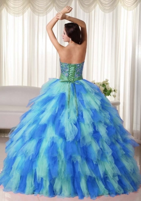 Exclusive Multi-color Puffy Strapless Appliques Quinceanera Dress for 2014