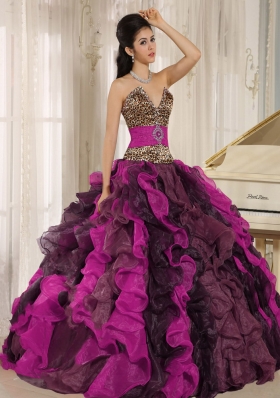 Exclusive Wholesale V-neck Ruffles Multi-color 2014 Quinceanera Dresses With Beading