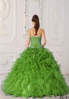 Fashionable Green Puffy Sweetheart with Appliques Quinceanera Dress for 2014