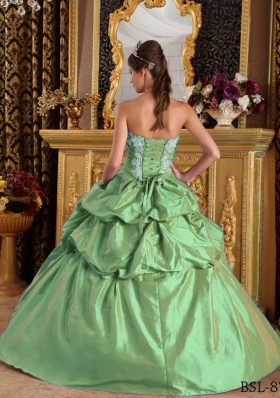 Gorgeous Green Puffy Strapless with Appliques for 2014 Quinceanera Dress