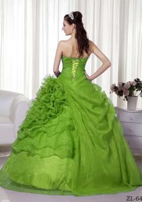 Inexpensive Puffy Sweetheart with Beading and Ruffles for 2014 Quinceanera Dress