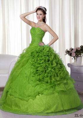 Inexpensive Puffy Sweetheart with Beading and Ruffles for 2014 Quinceanera Dress