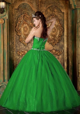 Lovely Princess Sweetheart with Beading for 2014 Green Quinceanera Dress