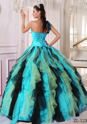 Luxurious Puffy One Shoulder Beading and Ruffles Quinceanera Dresses for 2014