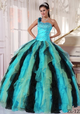 Luxurious Puffy One Shoulder Beading and Ruffles Quinceanera Dresses for 2014