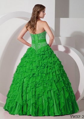 Modest Puffy Halter Ruffles and Embroidery for 2014 Quinceanera Dress with Bow