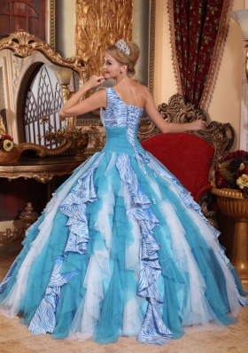 Multi-color Puffy One Shoulder Ruffles Quinceanera Dress for 2014