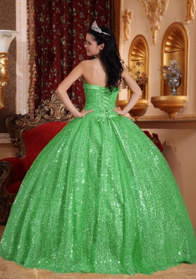 Pretty Green Puffy Sweetheart with Beading for 2014 Sequin Quinceanera Dress