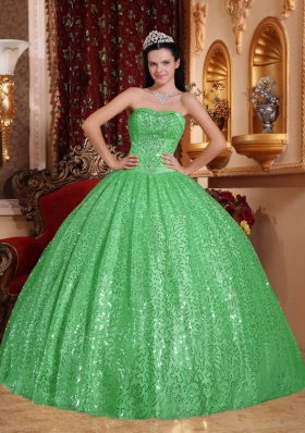 Pretty Green Puffy Sweetheart with Beading for 2014 Sequin Quinceanera Dress