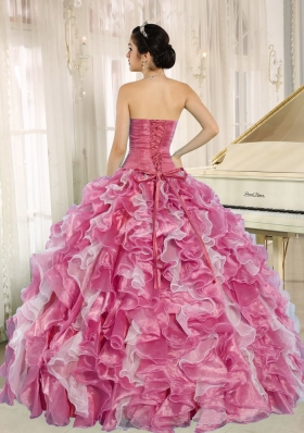 Pretty Pink Beaded Bodice and Ruffles 2014 Quinceanera Dresses