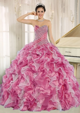 Pretty Pink Beaded Bodice and Ruffles 2014 Quinceanera Dresses