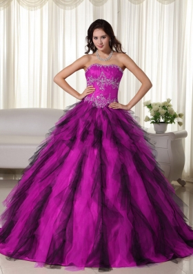 Puffy Strapless Appliques Quinceanera Dresses for 2014 Spring