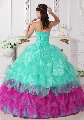 2014 Colorful Puffy Strapless Quinceanera Dresses with Appliques