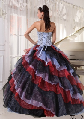 2014 Multi-color Puffy Strapless Appliques Quinceanera Dresses With Beading