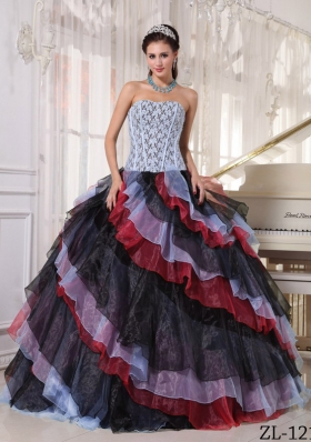 2014 Multi-color Puffy Strapless Appliques Quinceanera Dresses With Beading
