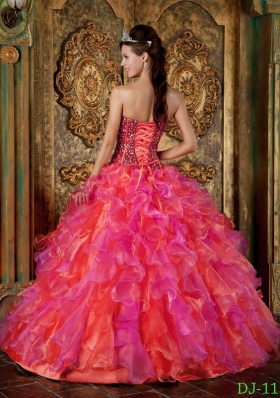 2014 Multi-Color Puffy Strapless Beading and Ruffles Quinceanera Dresses