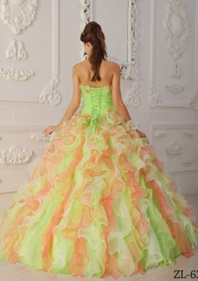 2014 Multi-Color Puffy Strapless Ruffles Quinceanera Dresses