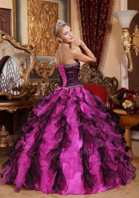 2014 Multi-Color Puffy Sweetheart Beading and Ruffles Quinceanera Dresses