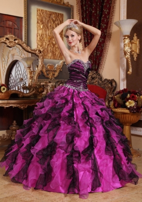 2014 Multi-Color Puffy Sweetheart Beading and Ruffles Quinceanera Dresses