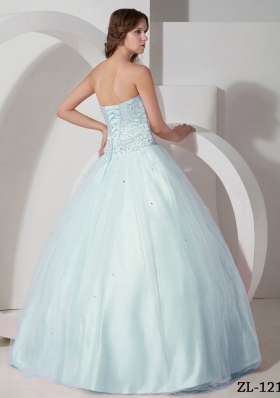 2014 Puffy Sweetheart Beading Quinceanera Dresses in Light Blue