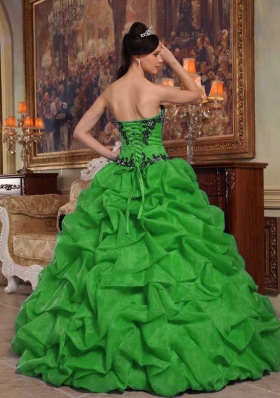 Brand New Puffy Strapless with Beading and Pick-ups for 2014 Green Quinceanera Dress